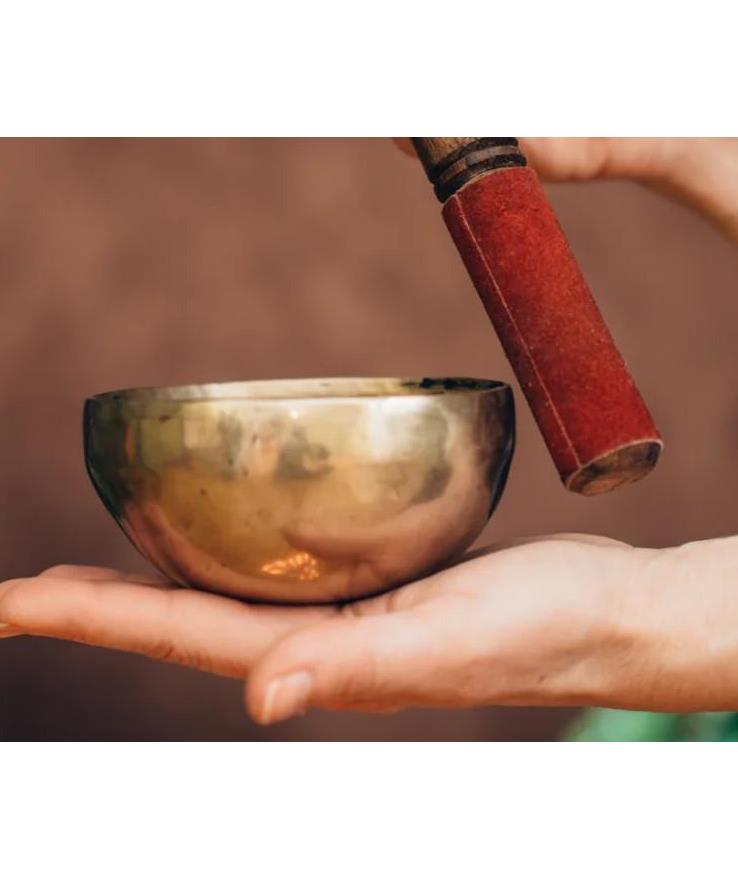 Close-up of a small singing bowl.